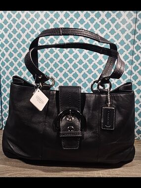 Coach Soho East West Tote Black w Silver Hardware, buckle closure Bottom feet